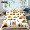 Excavator Duvet Cover Set Microfiber Tractor Truck Comforter Cover Twin Construction Vehicle Cartoon Bedding Set for Boys Teens