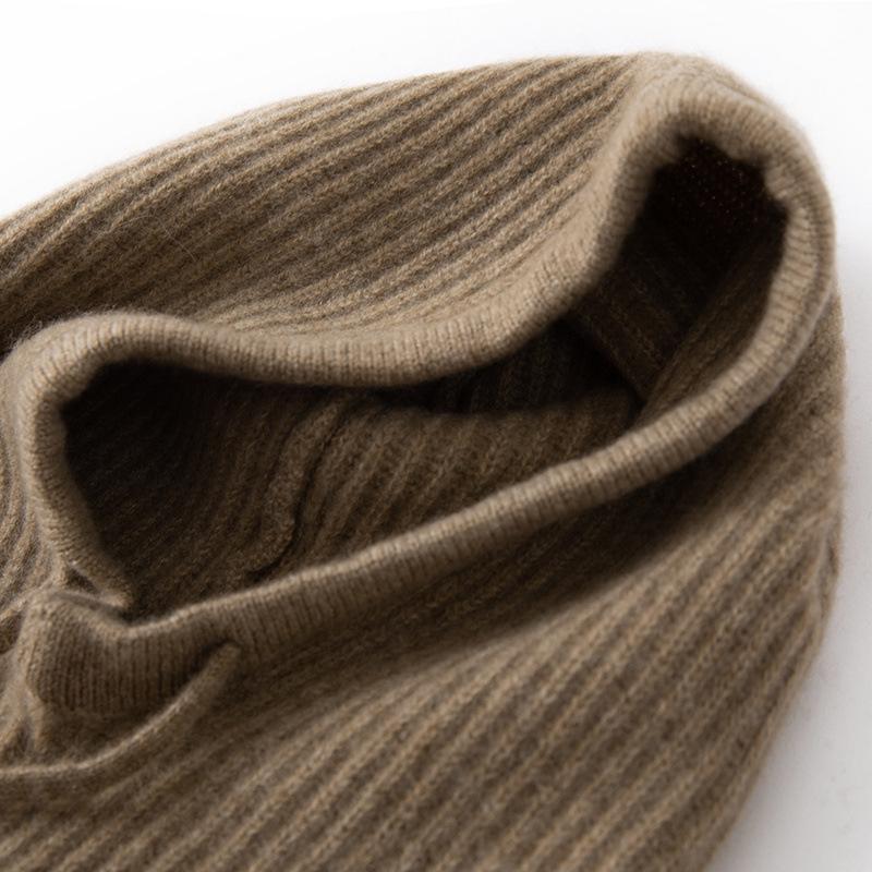Women's 100% Pure Cashmere Knit Hat with Drawstring Neck Protection - Warm for Autumn and Winter