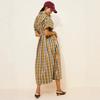 French retro plaid shirt dress women's waist and thin short-sleeved temperament college style long A-word long dress