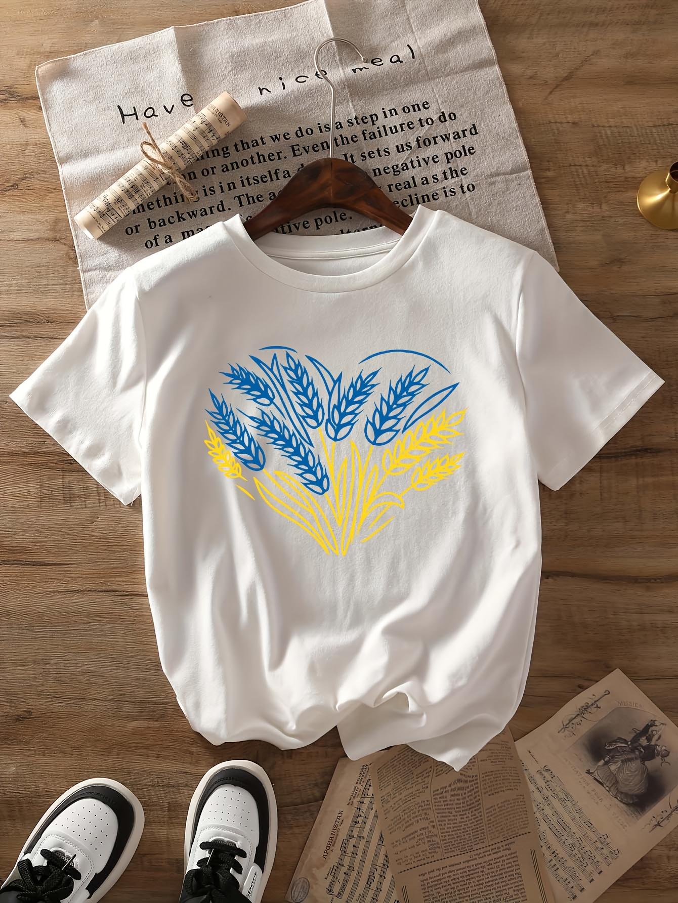 

Womens Casual TShirt Short Sleeve Crew Neck Summer Top with Heart Wheat Design Graphic Print for Attire Summer Comfortable Fit S