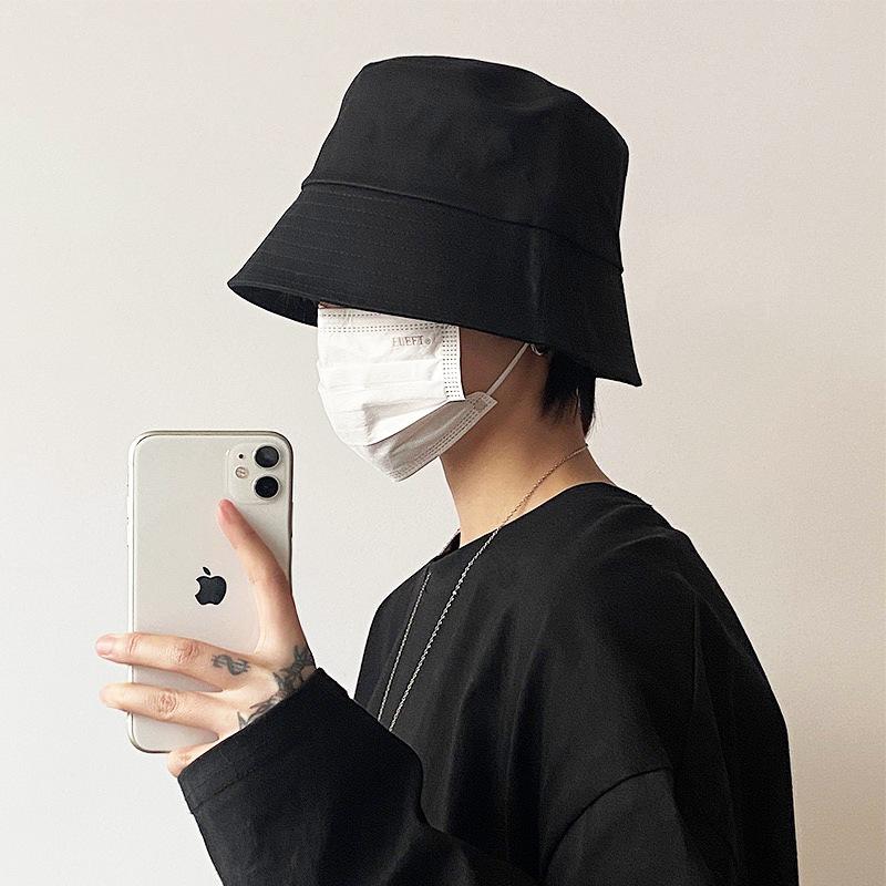 Black Fisherman's Hat Children's New Spring and Summer Big Head Circumference Showing Face Small Face Covering Sunscreen Bucket Too
