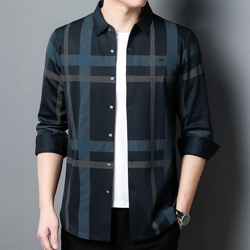 Весна и осень новая мужская рубашка с длинными рукавами корейский стиль свободный — фото 4