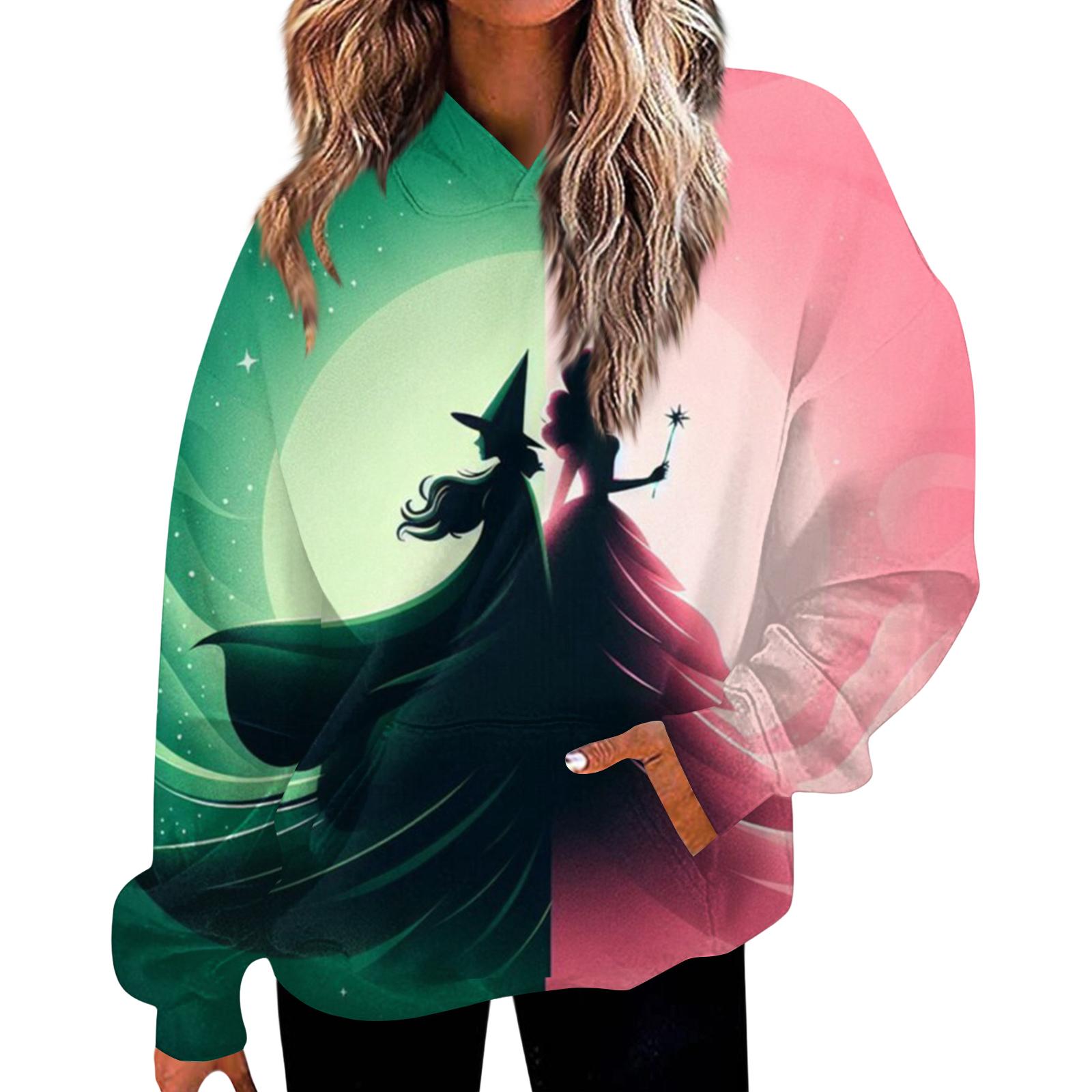 

Женская повседневная модная толстовка с капюшоном и длинными рукавами с принтом ведьмы и карманами XXXL