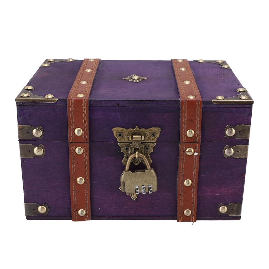 Vintage Wooden Treasure Chest Box with Lock Rectangle Antique Wood Jewelry Storage Box Decorative Handmade Case