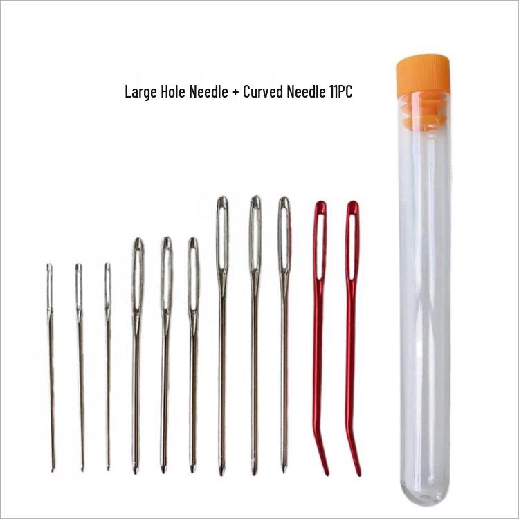 9-Piece Transparent Needle Bottle Set for Embroidery and Knitting with Gold Big Eye Wool Needles