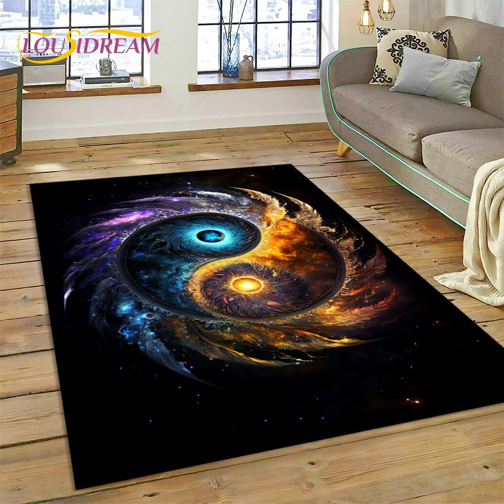 HD Natur Yin Yang 3D Chinesisches Tai Chi Bagua Teppich Teppich für Wohnzimmer Schlafzimmer Dekor, Rutschfeste Dekoration für Sofa Fußmatte Geschenk