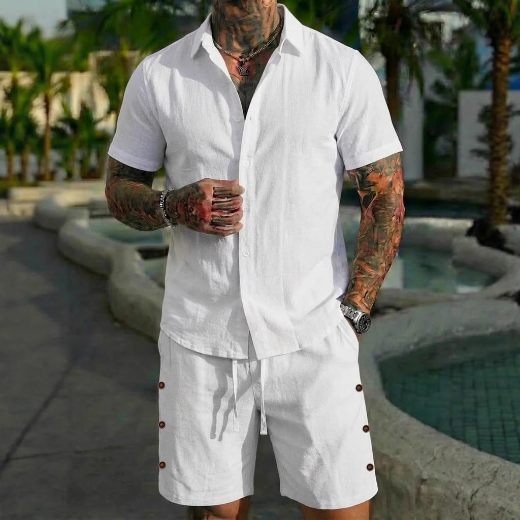Men Casual Summer Short Sleeve Shirt And Shorts Beach Vacation Set