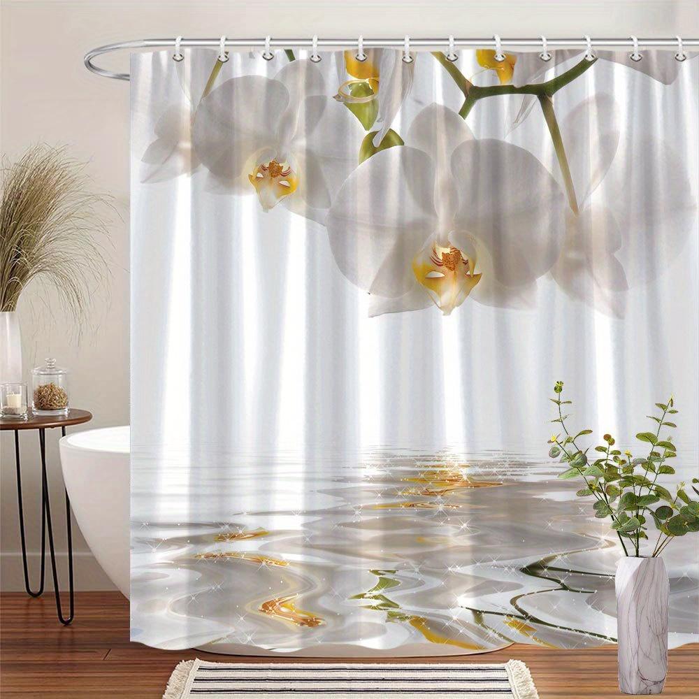 

1 piece orchid shower curtain - white and yellow flowers floating on the water delicate petals polyester fabric machine washable 90X180cm
