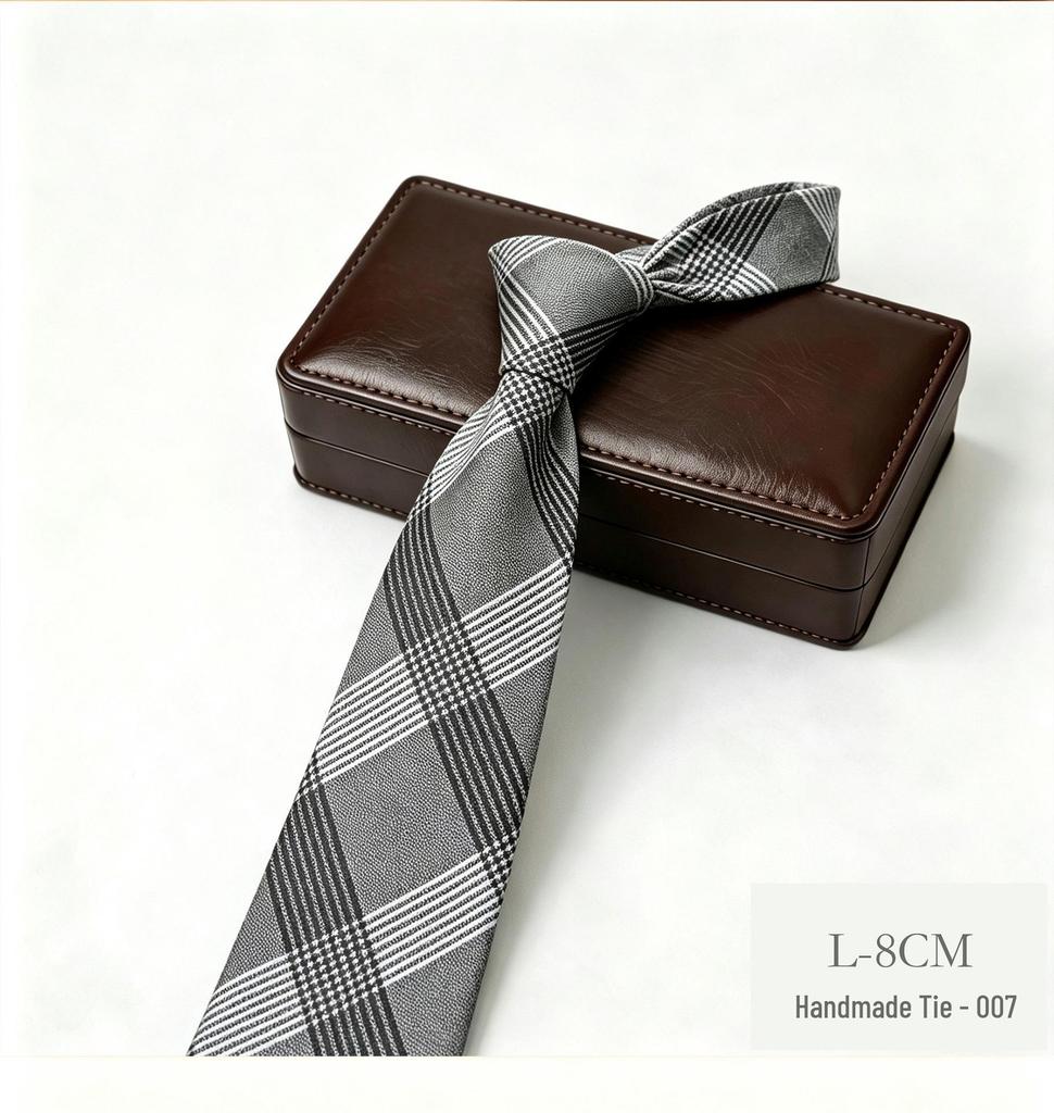 Retro Gray Plaid 8cm Tie: Versatile Coffee Workwear for Men's Business Style