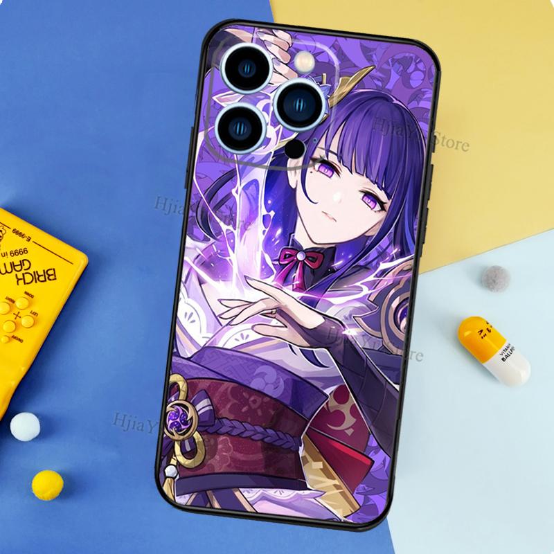 Genshin Impact Raiden Shogun Case For iPhone 13 Pro Max 12 Mini 11 14 15 16 XS MAX XR Plus Silicone Phone Cover