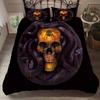 Terror Skull Svart Bakgrund Påslakanset Halloween Sovrum Täcke Örngott Sängkläder Blått Ljus Ben Dubbel Enkelt 2/3 st
