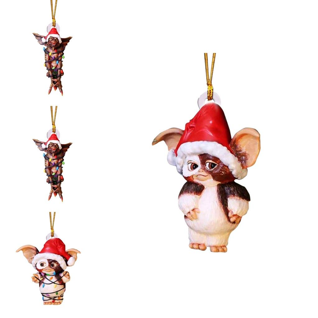 Merry Christmas Gremlins Gizmo Acrylic Santa Hat Pendant Xmas Tree Decor
