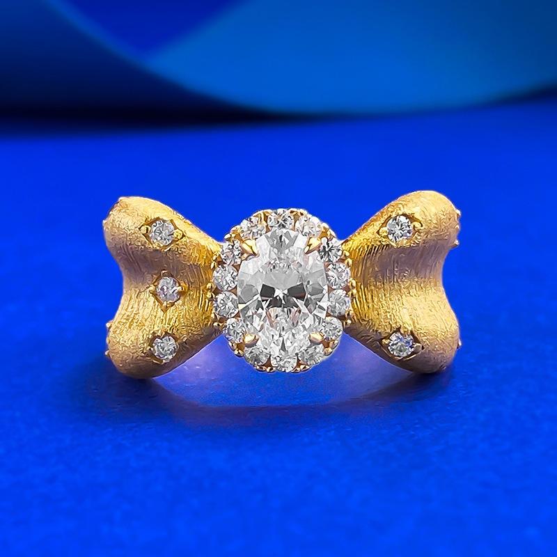 

Jewelry Pure Ancient Brushed Gold 5 * 7 Bow Micro-Inlaid Ring Design Princess Style No. 9