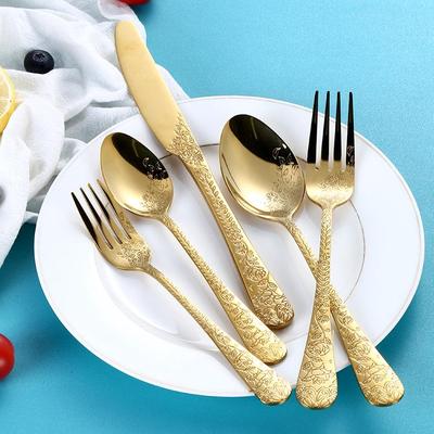 Gold Kreativer Druck Edelstahl Steakmesser Gabel Löffel Set