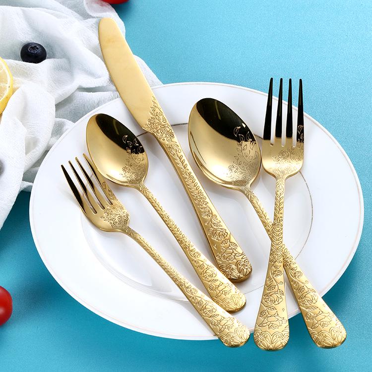 Zlatá Kreativní Potisk Nerezová Ocel Steakový Nůž Vidlička Lžíce Sada