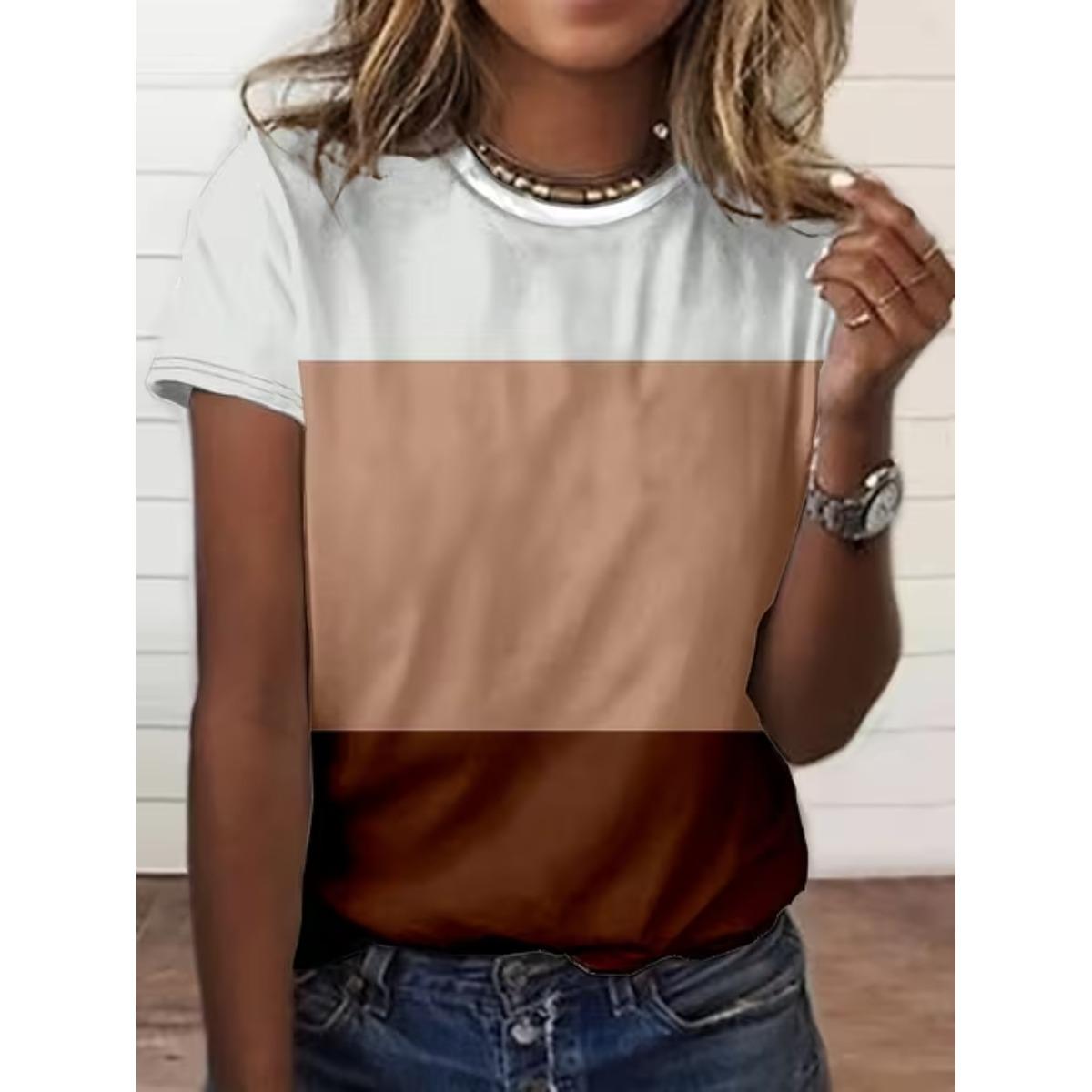 

Fashion Women Retro Lines and Geometry Patterns Print T Shirt Funny Casual O-neck Short Sleeves T-shirt Summer Female Tee Shirt 8XL коричневий