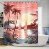 Sunset Palm Tree Sailboat Shower CurtainPink and Coral Decorative Shower Curtains for Bathrooms Modern Home Decoration Accessori