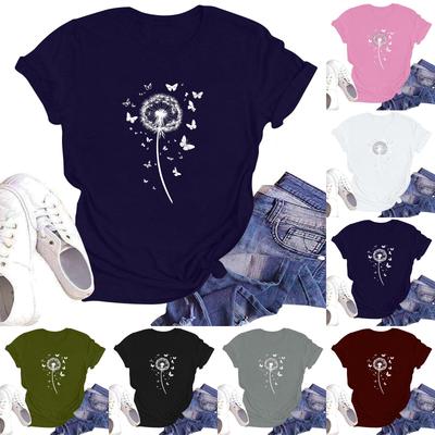 Dam Rundhalsad Casual T-shirt Topp med Blommigt Tryck och Korta Ärmar