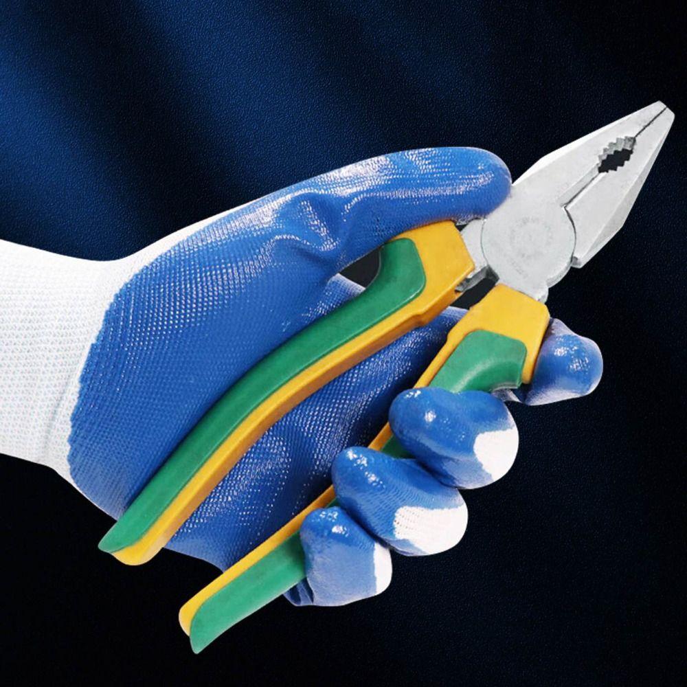 12pairs Anti-puncture Nitrile Coated Gloves Nylon Protective Work Glove  Gardening Use