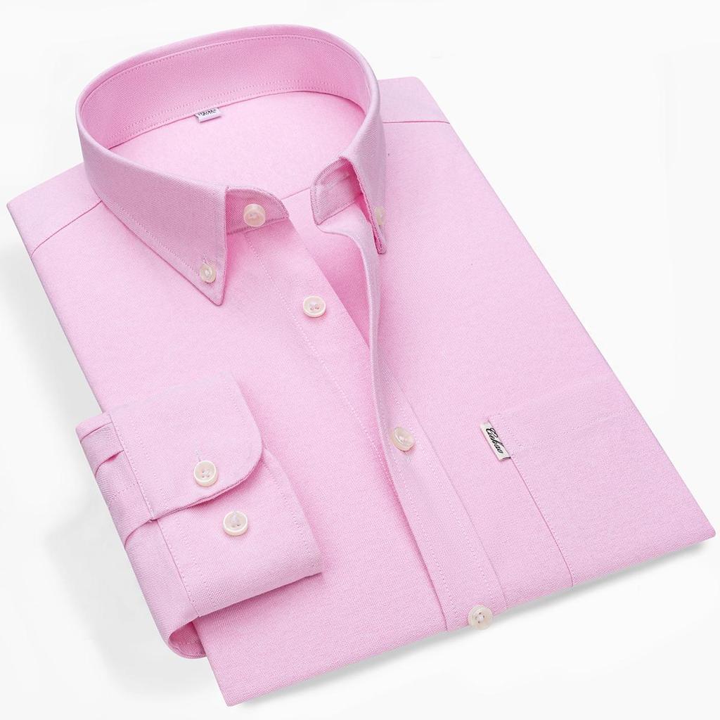 Neues 100% Baumwolle Herren Oxford Hemd Langarm Weich Atmungsaktiv Einfarbig Lässig Business Reguläre Passform Tasche Gesellschaftshemd