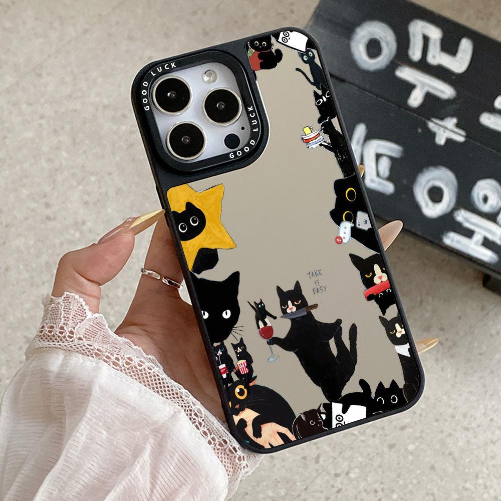 Applicable iPhone17 creative gift black cat mobile phone case funny party theme Apple 16 anti-drop protective case 14
