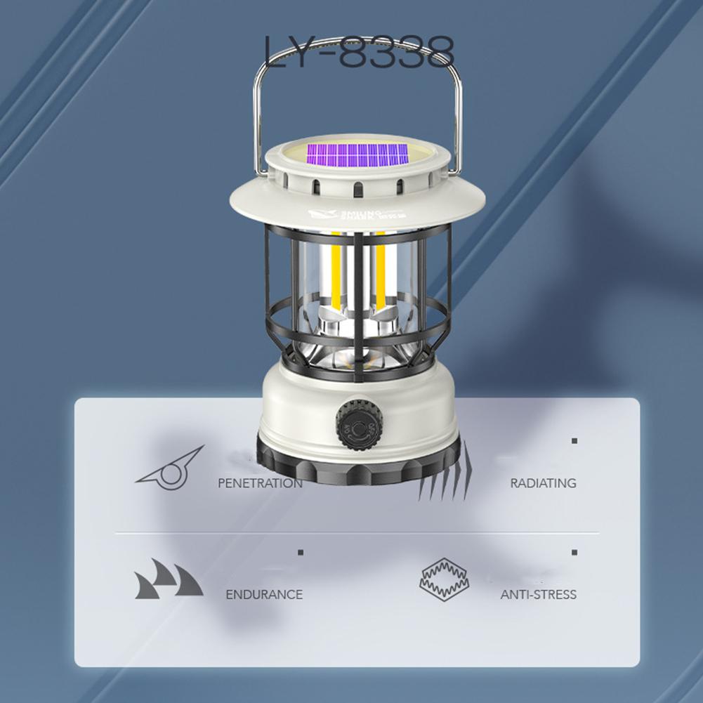 LED Camping Lantern, Outdoor Retro Waterproof Light, Solar USB Rechargeable Horse Lamp, Brightness-Adjustable Ambient