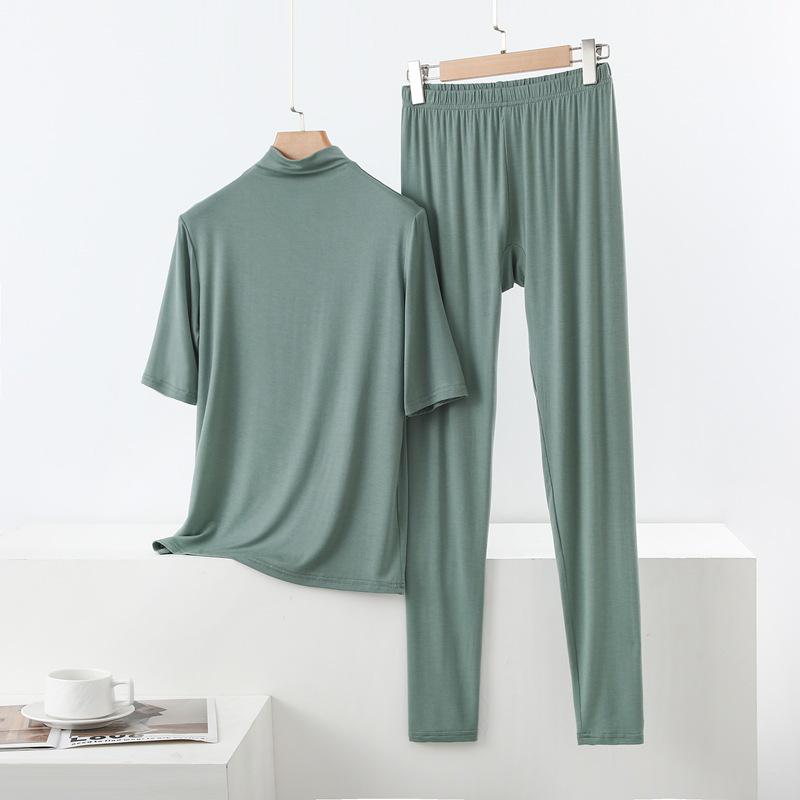 Spring/Summer Women's Half-High Neck 3/4 Sleeve Modal Lounge Set - Lightweight, Loose, Plus Size Casual Wear