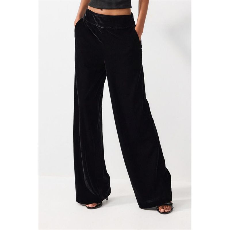

Export British OEM Goods Tail Velvet Spring, Autumn and Winter Wide Leg Fashion Elegant Elegance Female Casual Pants Black 18L