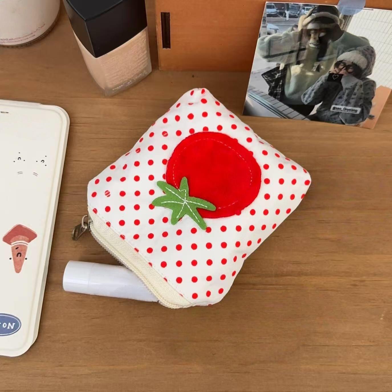 

Red Polka Dot New Tomato Coin Purse Mini Bag, Compact and Portable Lipstick Headphone Bag Storage Bag.Travel Packing