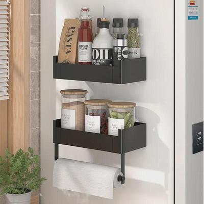 Punch-Free Magnetic Kitchen Rack: Multi-Layer, Strong Load-Bearing Storage with Rods.