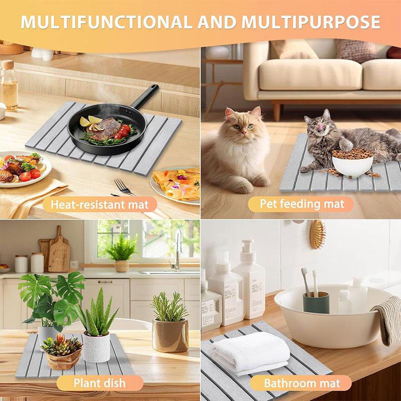 Foldable Tableware Drying Mat Quick Dry Diatomite Stone Drying Pads Non-slip Dish Cups Drainer Mat Bath Mat Kitchen Accessories