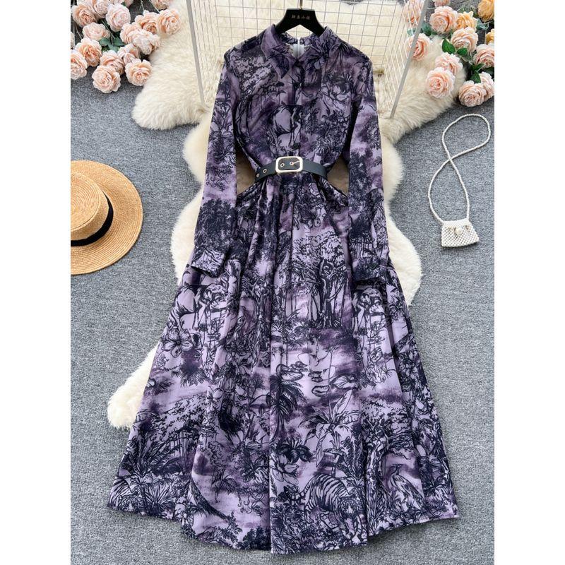 Mild Luxury Retro Atmosphere Temperament Printed Dress
