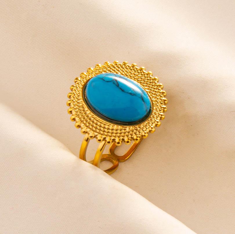 1pcs Blue Stone Ethnic Vintage Open Adjustable Sun Heart Star Stainless Steel Rings For Women Men Accessories Jewelry Bague Gift