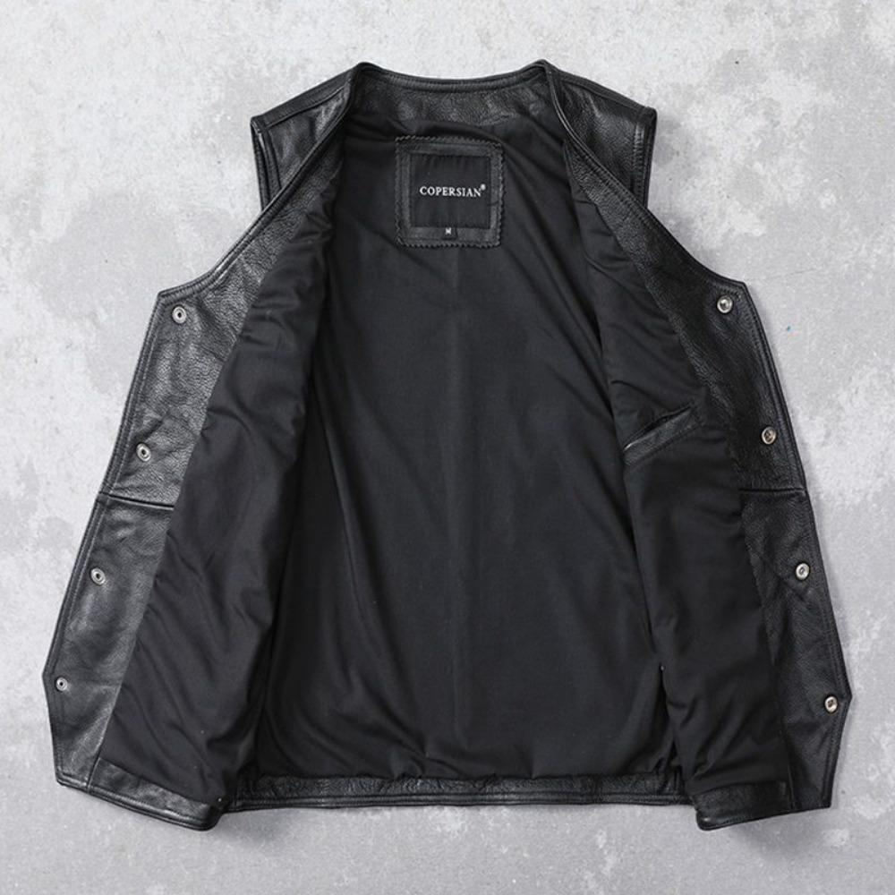 First Layer Cowhide Leather Vest Men's Pure Leather Vest Slim Fit Tooling Sleeveless Leather Jacket V-neck Vest