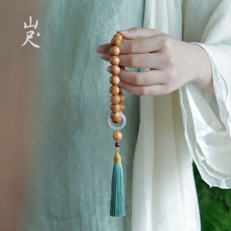 

Pure peach wood protective bracelet for women, lucky beads for calming anxiety, hand-held wooden bracelet with beads for meditation and relaxation| Bachuan peachwood string