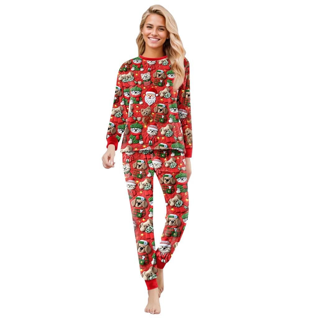 Matching Family Christmas Print Flannel Homewear Set Long-Sleeve Top And Pants