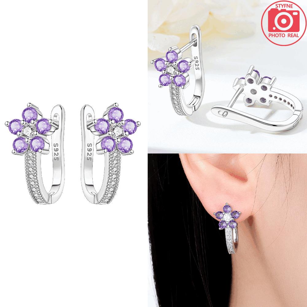 Серьги S925 Серебро Синий Циркон Серьги-цветы Фиолетовый Циркон Женские Изящные Украшения Подарок на годовщину
