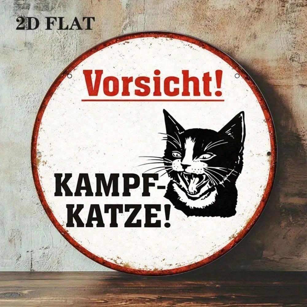 1pc 8x8in Vintage Beware Of Cat Metal Sign Funny Decorative Wall Art For Garage Bar Cafe