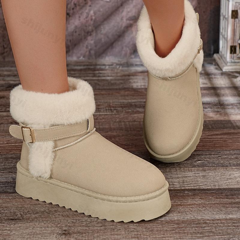 Women Platform Snow Boots 2026 Winter New Plush Thicken Cotton Shoes Fashion Buckle Strap Height Increase Comfortable Warm Shoes