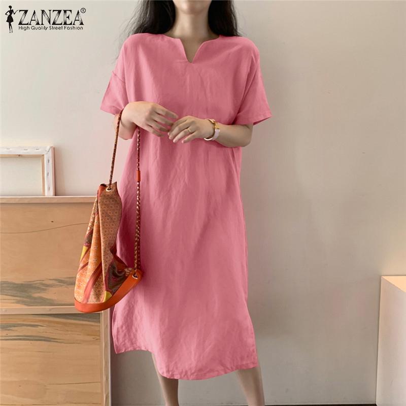 

ZANZEA Женское повседневное летнее платье с v-образным вырезом и короткими рукавами