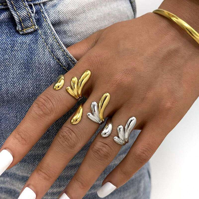 Stainless Steel Geometric Line Design Opening Rings for Women Men New Irregular Glossy Finger Rings Banquet Jewelry Accessories