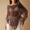 Aushöhlen Strickpullover Damen Sommer Sexy Handgestricktes Pailletten Dreiecksschal Einzigartig Lockerer Kittel Bluse Einfarbig Dünn Außen Retro Oberteile