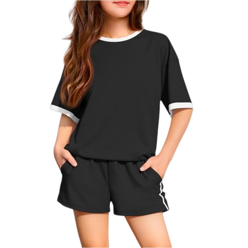 Kid Patriotic Outfit - Short Sleeve & Shorts 2-Piece Set For Girl