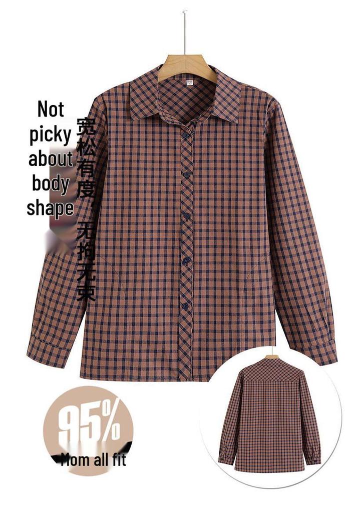 2026 Pure Cotton Plaid Cardigan for Middle-aged & Elderly Women - Long Sleeve, Mom & Grandma Style