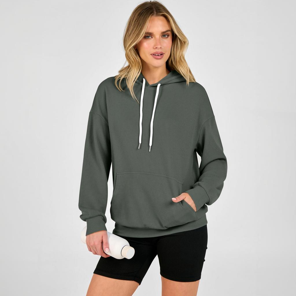 Women's Knit Hoodie Loose Fit Sweatshirt with Pocket for Casual Everyday Wear