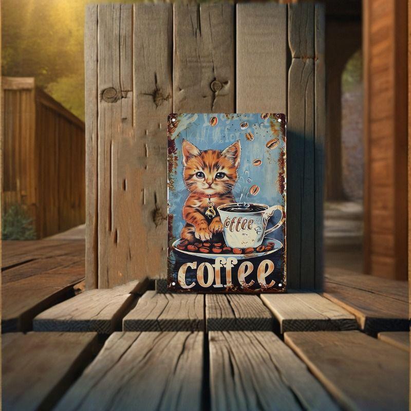 Vintage Style Metal Tin Sign Cute Cats Dogs for Cafe Interior