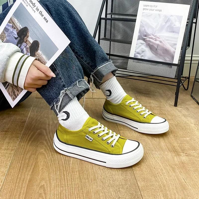 Fashion Women Shoes New Retro Lowtop Sneakers Shoes For Women Canvas Round Toe Cross-tied Causal Flats Women High Top Shoes