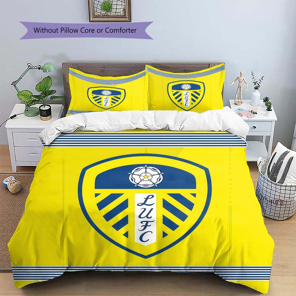 Leeds United Pattern Bedding Quilt Set  Home Decoration  Gift (1 * Duvet Cover + 2 * Pillowcase  Without Core).xwn