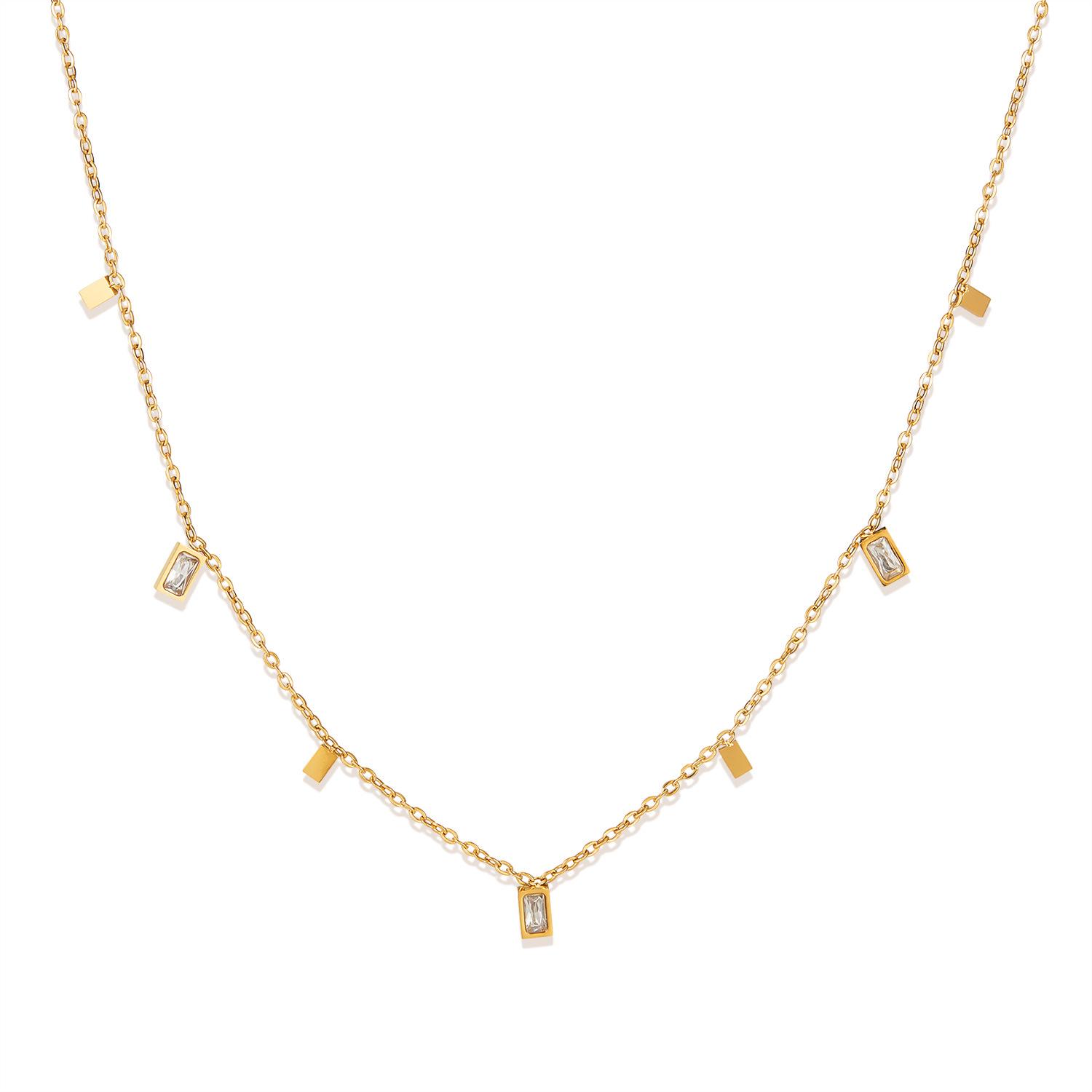 

Европейское и американское ожерелье из нержавеющей стали с квадратным цирконом - Уникальный, универсальный дизайн для женщин