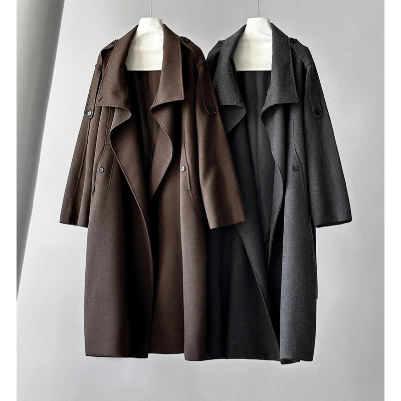 

Оранжевое пальто-тренч двубортное длинное Zhi Autumn - Универсальный корейский стиль для женщин L